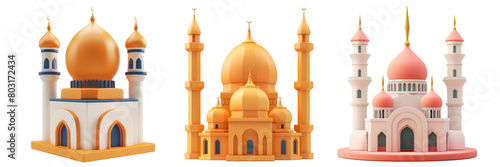 PNG Mosque 3d icons and objects collection, in cartoon style minimal on transparent, white background, isolate