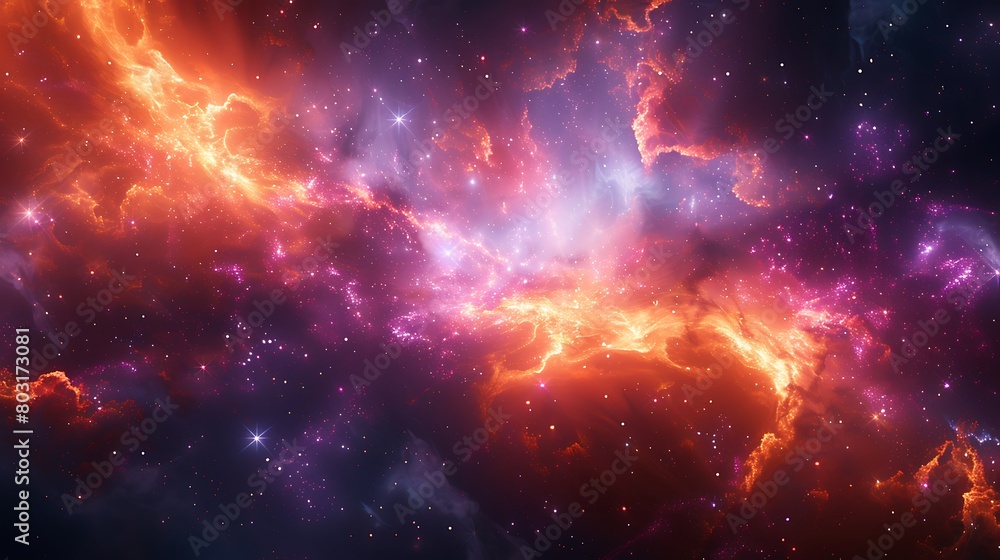 Fototapeta premium Visualize the mesmerizing chaos of a supernova symphony, with swirling colors from fiery reds to deep purples.