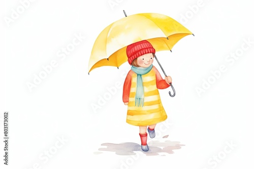 child in raincoat with umbrella watercolor  colorful child in raincoat with umbrella watercolor