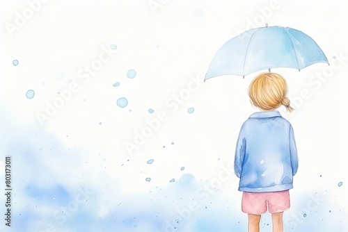 child under rainy sky watercolor, peaceful child under rainy sky watercolor © nattapon98