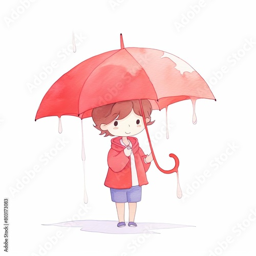 child with red umbrella watercolor  vibrant child with red umbrella watercolor