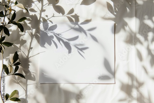 Serene Shadows: Blank Paper Canvas Surrounded by Natural Leaf Silhouettes
