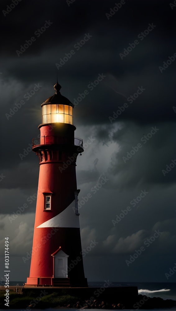 A lighthouse beacon cutting through the darkness of a stormy night