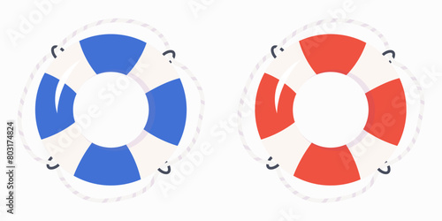 Red and blue life buoy icon set in flat style.