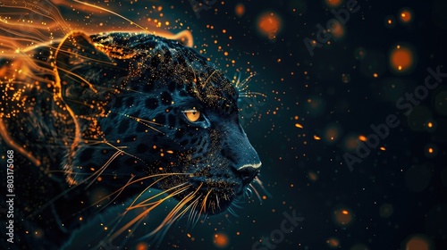 Cool, Epic, Artistic, Beautiful, and Unique Illustration of Panther Animal Cinematic Adventure: Abstract 3D Wallpaper Background with Majestic Wildlife and Futuristic Design