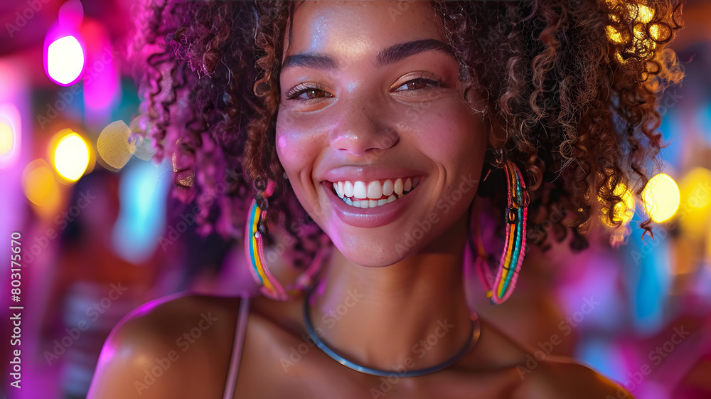 woman with gorgeous hair that has a lot of volume to it's lofty curls, shouts the lyrics to a song whilst dancing with her friends,generative ai woman with gorgeous hair that has a lot of volume to it's lofty curls, shouts the lyrics to a song whilst dancing with her friends,generative ai