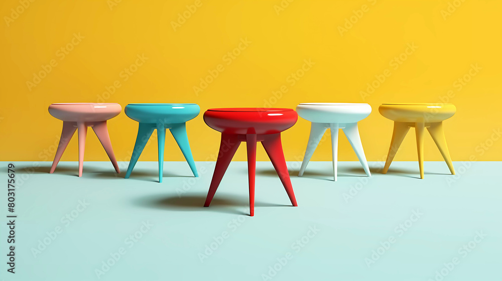 Colorful retro ceramic side tables isolated on a colored background Colorful retro ceramic side tables isolated on a colored background