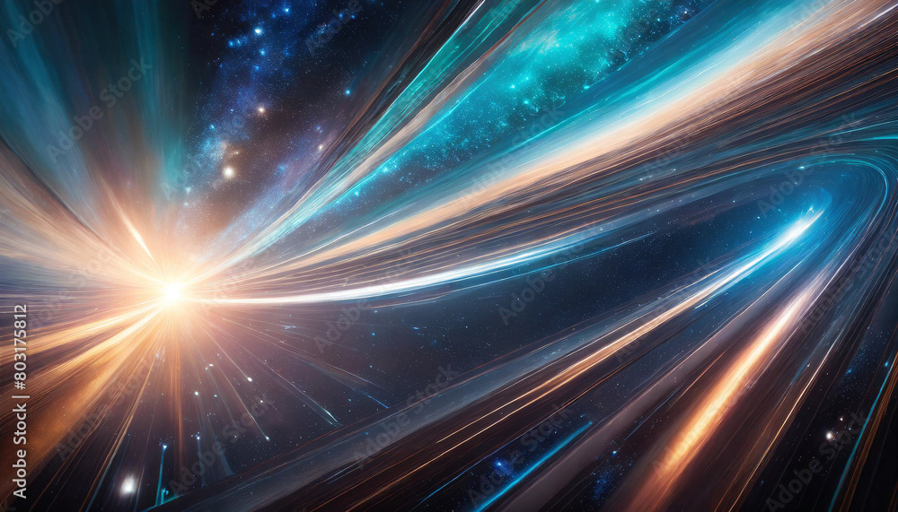 streaking through colorful hyperspace, symbolizing high-speed space travel and exploration streaking through colorful hyperspace, symbolizing high-speed space travel and exploration
