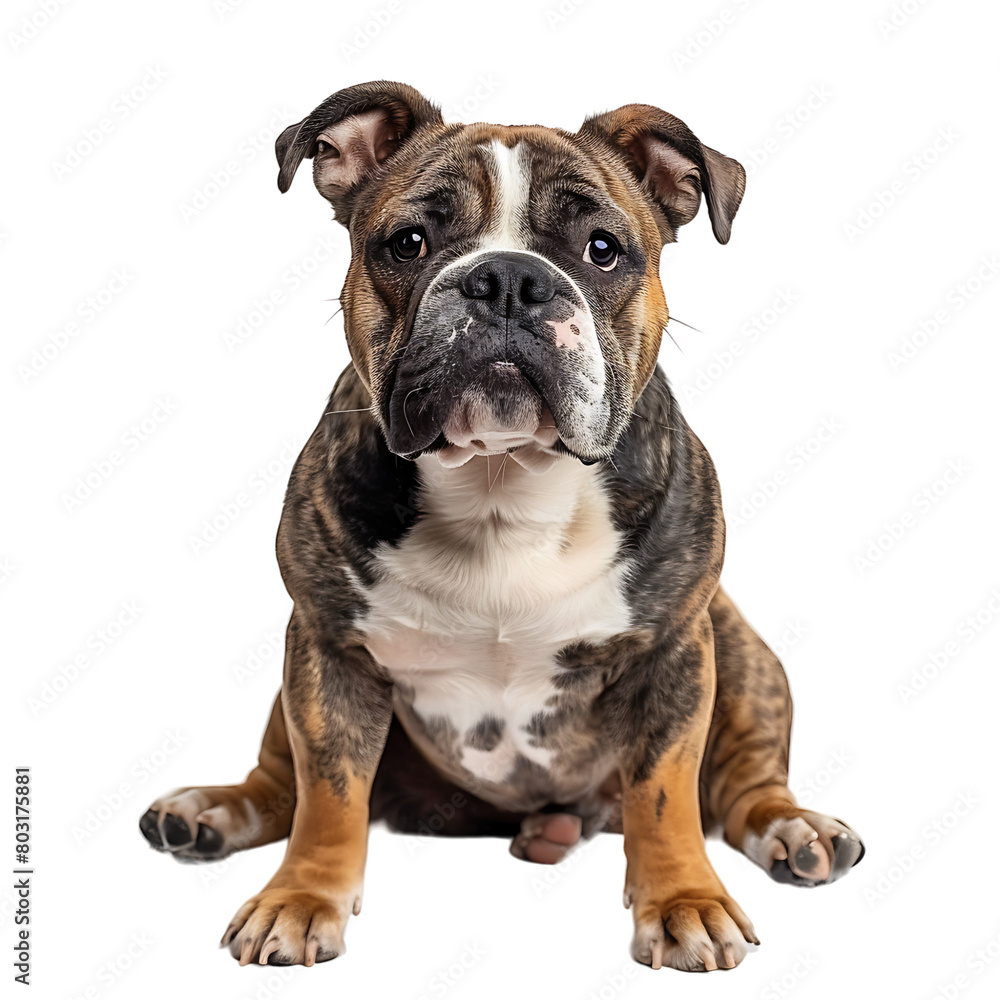 Front view of a Bull dog sitting on isolated transparent background Front view of a Bull dog sitting on isolated transparent background