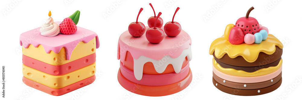 PNG mousse cake 3d icons and objects collection, in cartoon style minimal on transparent, white background, isolate PNG mousse cake 3d icons and objects collection, in cartoon style minimal on transparent, white background, isolate