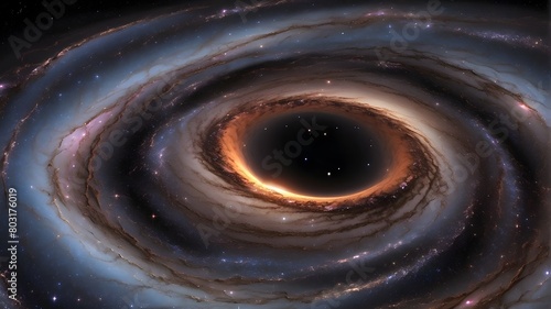 components are sprayed outward from a far-off spiral galaxy that has a black hole at its center.