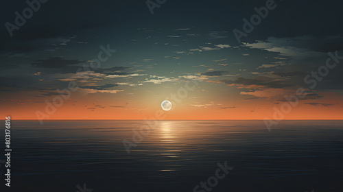 Digital realistic illustration of full moon over the sea poster web page PPT background © yonshan