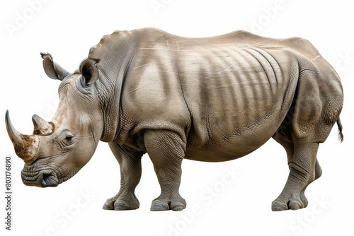 adult rhino isolated on white background endangered african savanna species clipping path