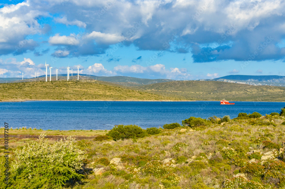 wind farm on the coast of Mersin Koyu inlet near Alacati (Izmir province, Turkiye) wind farm on the coast of Mersin Koyu inlet near Alacati (Izmir province, Turkiye)