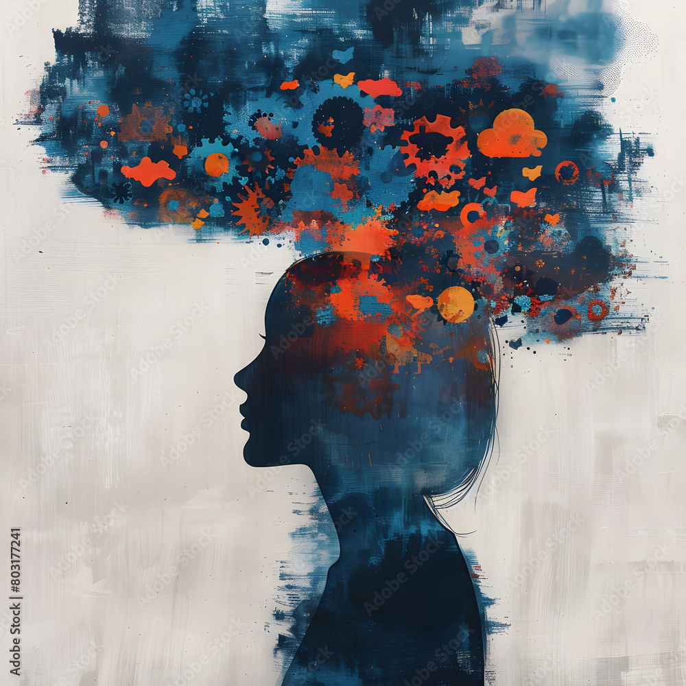 Human head with many idea and thinking in abstract art style , Mental Concept. Human head with many idea and thinking in abstract art style , Mental Concept.