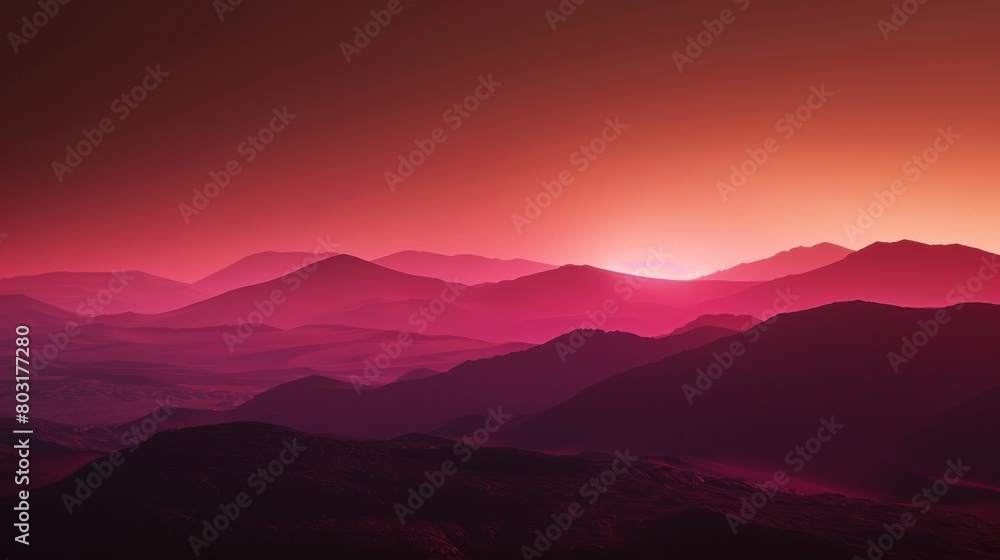 Stunning minimalist silhouette of mountain ranges under a vibrant sunset