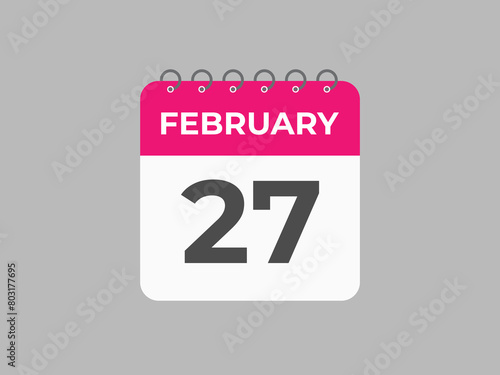 February 27 calendar reminder. 27 February daily calendar icon template. Calendar 27 February icon Design template. Vector illustration
