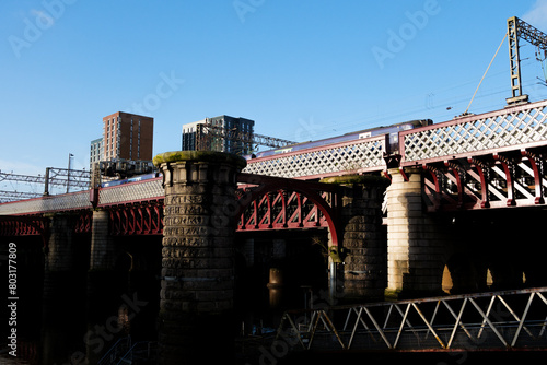Glasgow Scotland:13th Feb 2024 Caledonian Railway Bridge on River Clyde during sunny winter morning