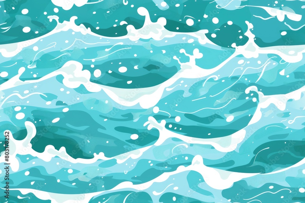 Abstract Ocean Waves Pattern Design in Turquoise and Blue Tones