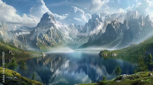 Mountain landscape  lake and mountain range  large panorama
