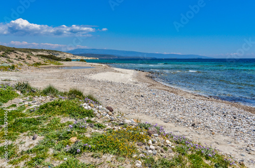 Fototapeta Naklejka Na Ścianę i Meble -  scenic view of Gilikli Beach near Alacati in spring (Cesme, Izmir province, Turkey)	
