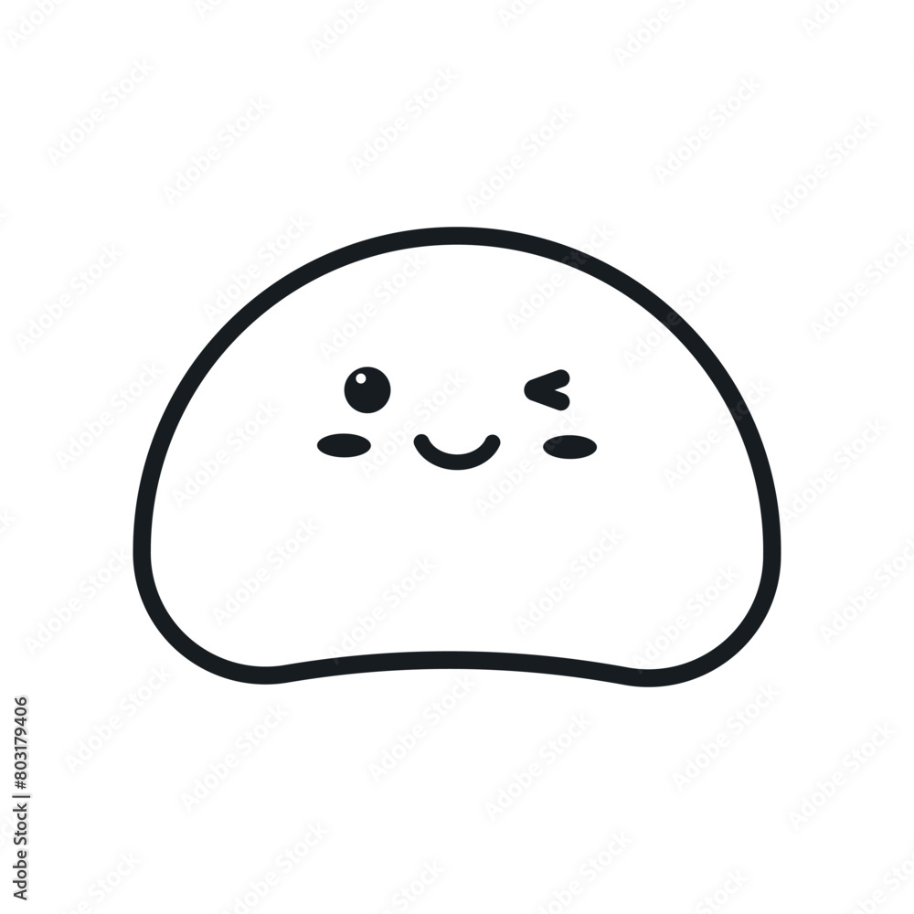 Vector japanese cute mochi dessert food illustration. Line character flat design symbol for logo, stamp, badge, packaging, branding identity, wallpaper, web, banner, card, pattern.