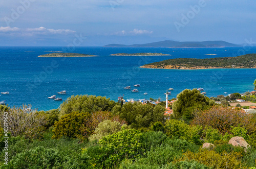 scenic view of Ildir bay from Erythrai antique ruins (Izmir province, Turkey) 