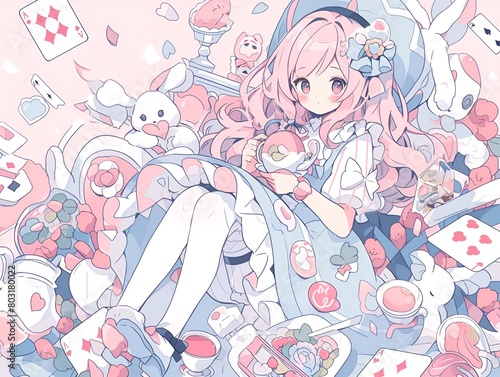 lollipop,strawberry,Alice in wonderland, cards, bottle, pumpkin, girl, rabbit, stickers, Japanese