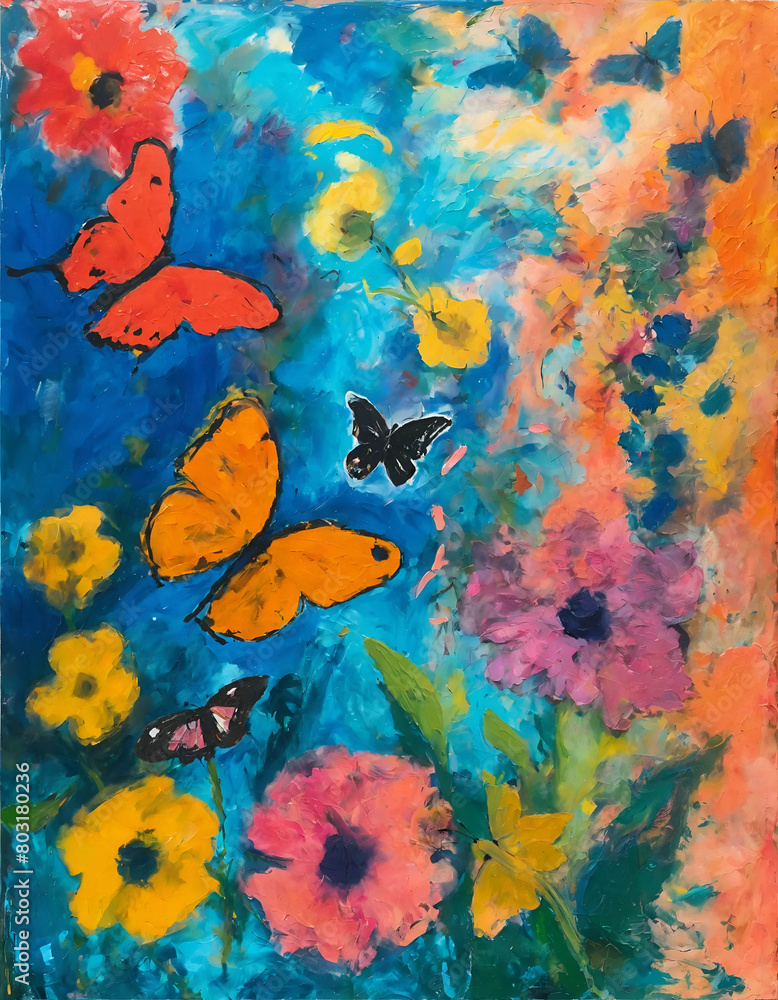 abstract watercolor background with butterflies.