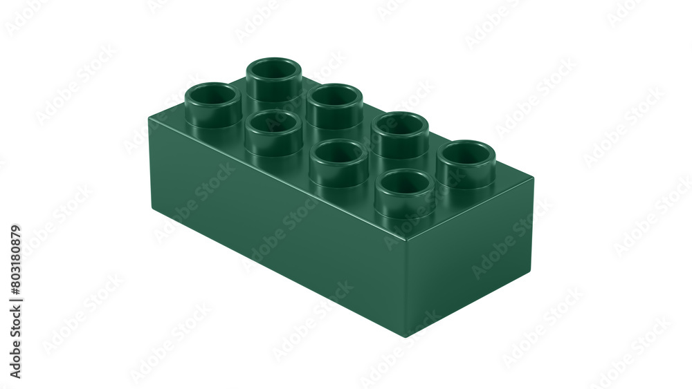 Dark Green Plastic Block Isolated on a White Background. Children Toy Brick, Perspective View. Close Up View of a Game Block for Constructors. 3D Rendering. 8K Ultra HD, 7680x4320, 300 dpi Dark Green Plastic Block Isolated on a White Background. Children Toy Brick, Perspective View. Close Up View of a Game Block for Constructors. 3D Rendering. 8K Ultra HD, 7680x4320, 300 dpi