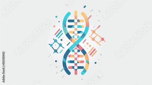 Colorful minimalist illustration of a DNA double helix on a dark background