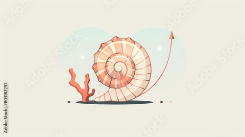 Minimalist illustration of a seashell spiral with gradient shades and simple geometry