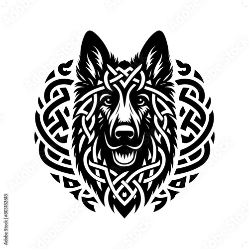 dog, German Shepherd silhouette in animal celtic knot, irish, nordic illustration