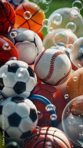 Vibrant Display of Soccer, Basketball, and Baseball in Dynamic Composition
