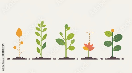 Three stages of plant growth illustrated on a dark background, from sprout to leafy plant