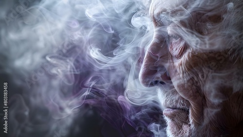 Elderly persons face fading into mist symbolizing Alzheimers disease and memory loss. Concept Memory Loss, Alzheimer's Awareness, Elderly Care, Mental Health, Healthcare