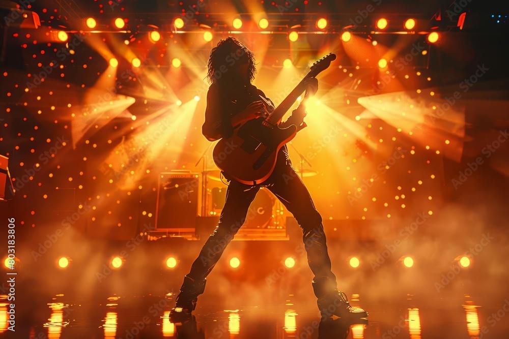 charismatic rock star performing on illuminated concert stage 3d illustration