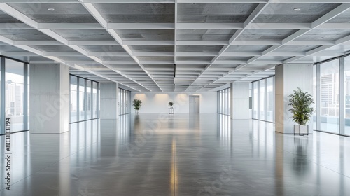 Interior of modern empty office building.Open ceiling design.