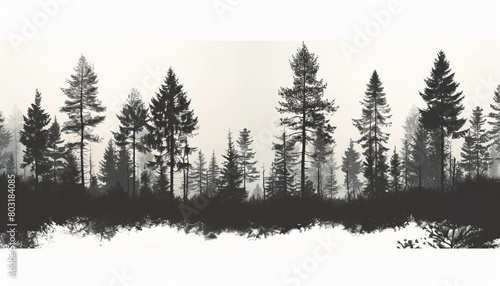 A stark texture depicting a forest silhouette against a white background generative ai