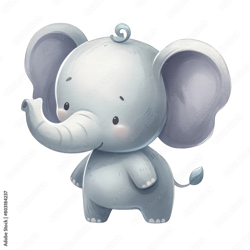 Cute cartoon elephant. The elephant has big ears and a long trunk. It is standing on two legs and has a friendly smile on its face. Cute cartoon elephant. The elephant has big ears and a long trunk. It is standing on two legs and has a friendly smile on its face.