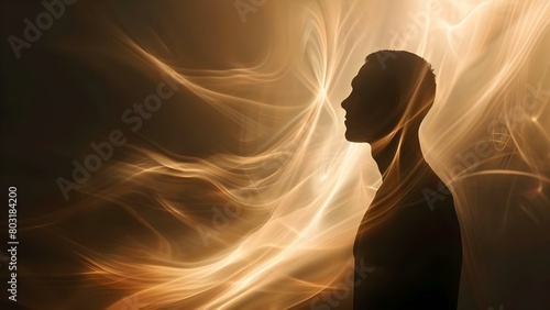 Silhouette of man with rays of light representing mental health concepts. Concept Mental Health Awareness, Silhouette Photography, Ray of Light, Conceptual Portrait, Human Emotions