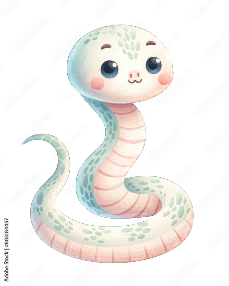 Fototapeta premium Cute cartoon snake with big eyes and a friendly smile. Perfect for children's books, games, and other projects.