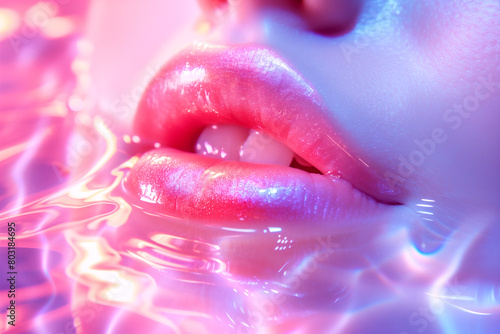 グラマラスな輝くピンクの唇