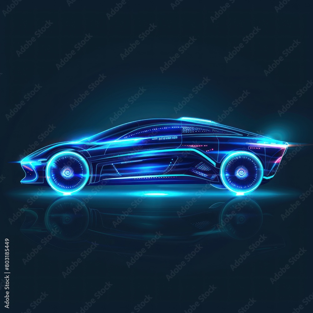 A futuristic car with neon lights on the wheels A futuristic car with neon lights on the wheels