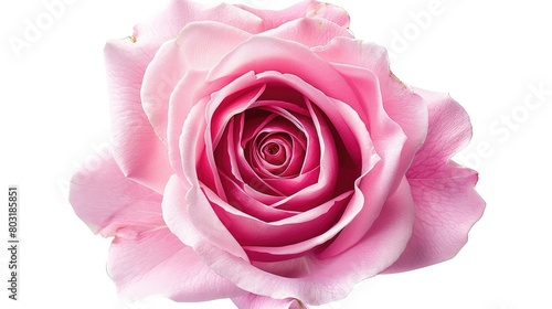 cut out close-up high resolution photo of beautiful pink rose  high detail  top down view  isolated on white 