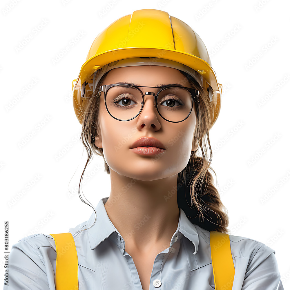 business woman architect in yellow helmet on isolated transparent background business woman architect in yellow helmet on isolated transparent background