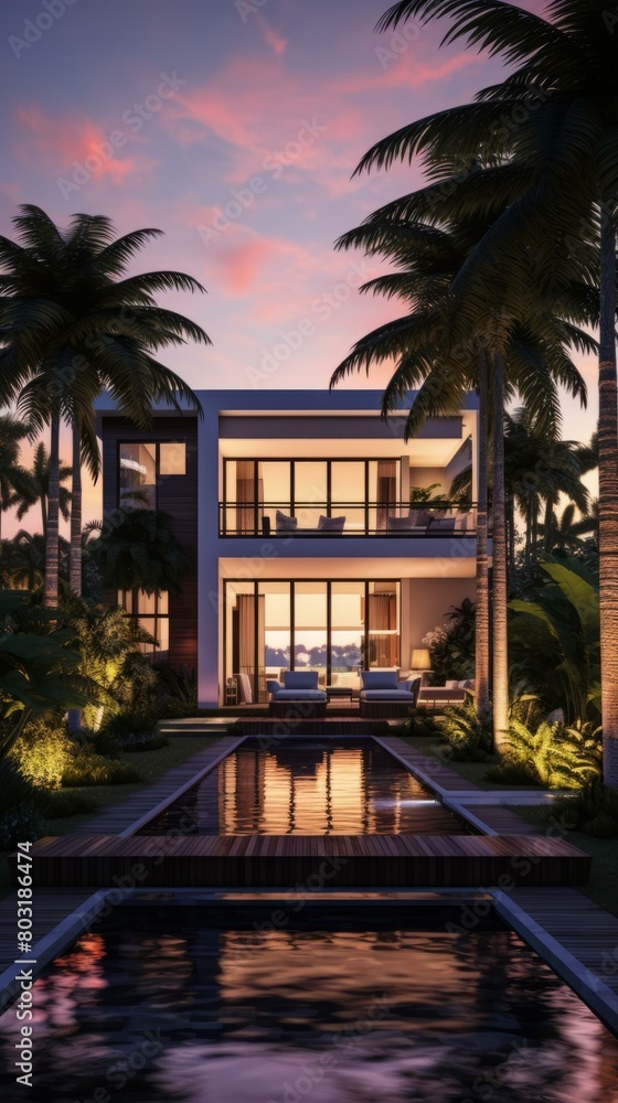 Modern luxury house with pool and palm trees Modern luxury house with pool and palm trees