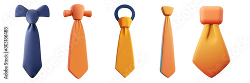 PNG tie 3d icons and objects collection, in cartoon style minimal on transparent, white background, isolate