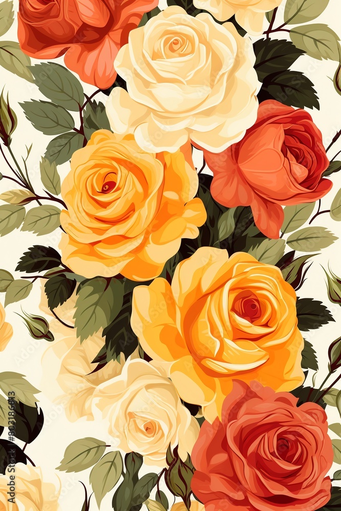 Versatile roses for all seasons, trendy seamless pattern in flat vector for stylish home decor ,  seamless pattern