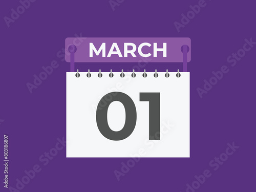 MARCH 1 calendar reminder. 1 MARCH daily calendar icon template. Calendar 1 MARCH icon Design template. Vector illustration
